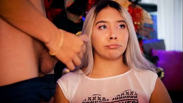 Blonde with an angelic face sucks a cock near the camera