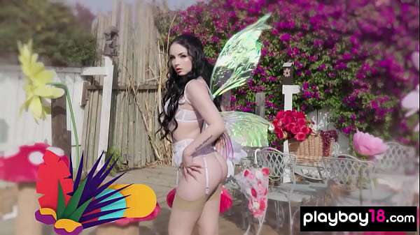 Hot brunette fairy Toby Taylor revels her perfect natural boobs outdoor