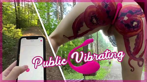 Stepbrother remotely turns on lovense lush vibrator in his stepsister’s pussy to maximum in public park outside