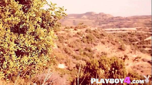 Sweet European blonde teen Angel Sway posing outdoor during hot picnic