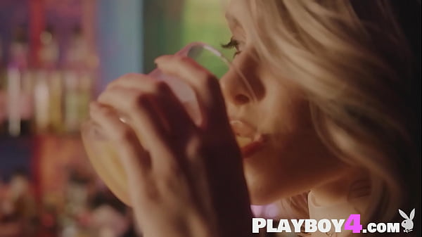 Perfect ass small tits blonde MILF Amelia posing in the bar in lingerie