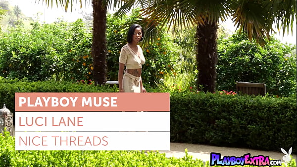 Skinny naked ebony diva Luci Lane cools herself down in a fountain outdoor