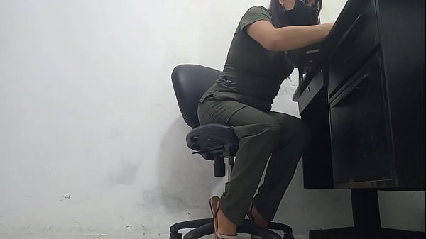 A very feminine doctor masturbates in front of a patient while providing medical care.