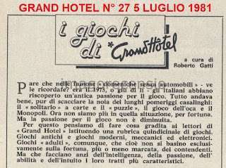 Rubrica “I giochi di GrandHotel” a cura di Roberto Gatti – Dal luglio a dicembre 1981 (10 articoli) “Enormous Resort”.