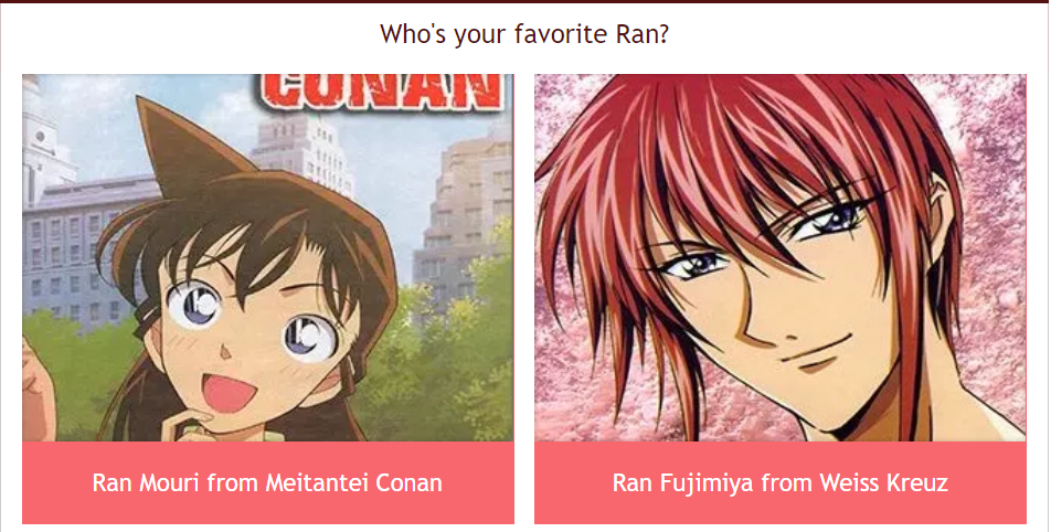 Ran Mouri (Meitantei Conan) Versus Fujimiya (Weiss Kreuz)