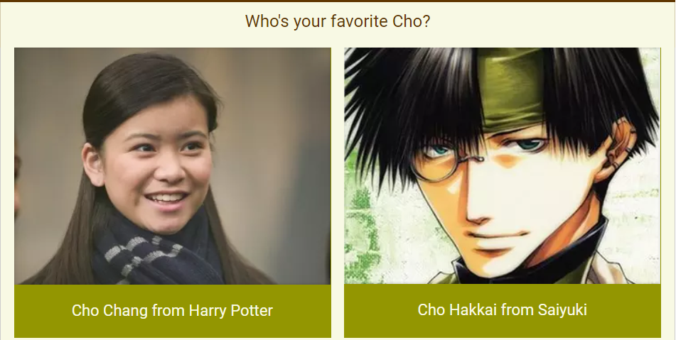 Cho Chang (Harry Potter) Versus Hakkai (Saiyuki Sequence)