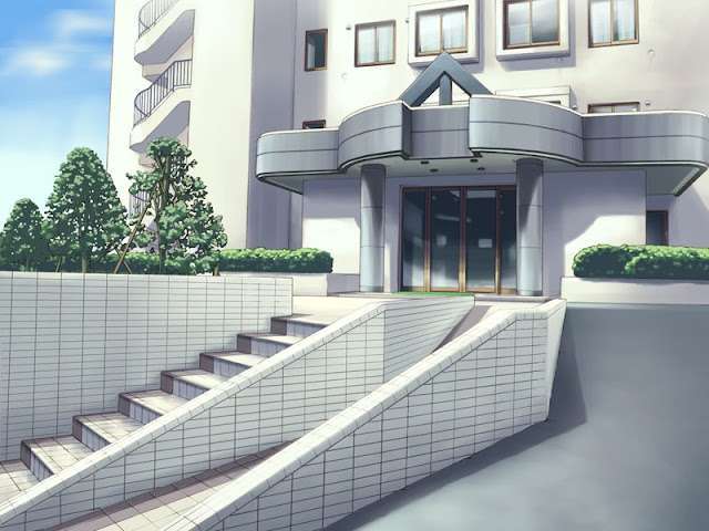 White Bricks Building Entrance (Anime Background)