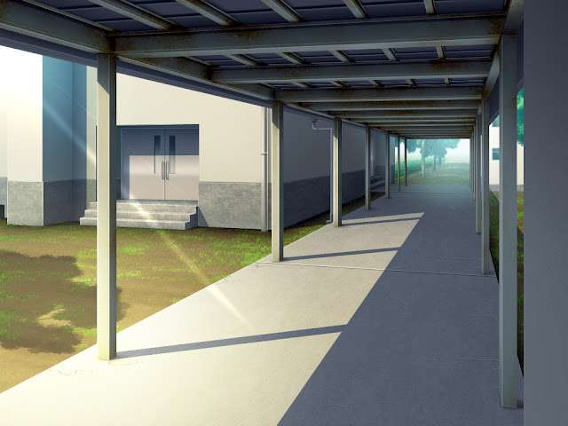 Outdoors College Hallway (Anime Background)