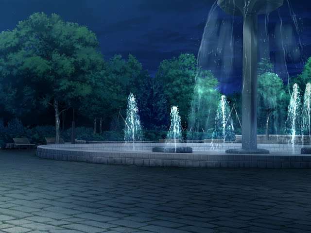 Park Substantial Fountain (Anime Background) (evening & sunset)