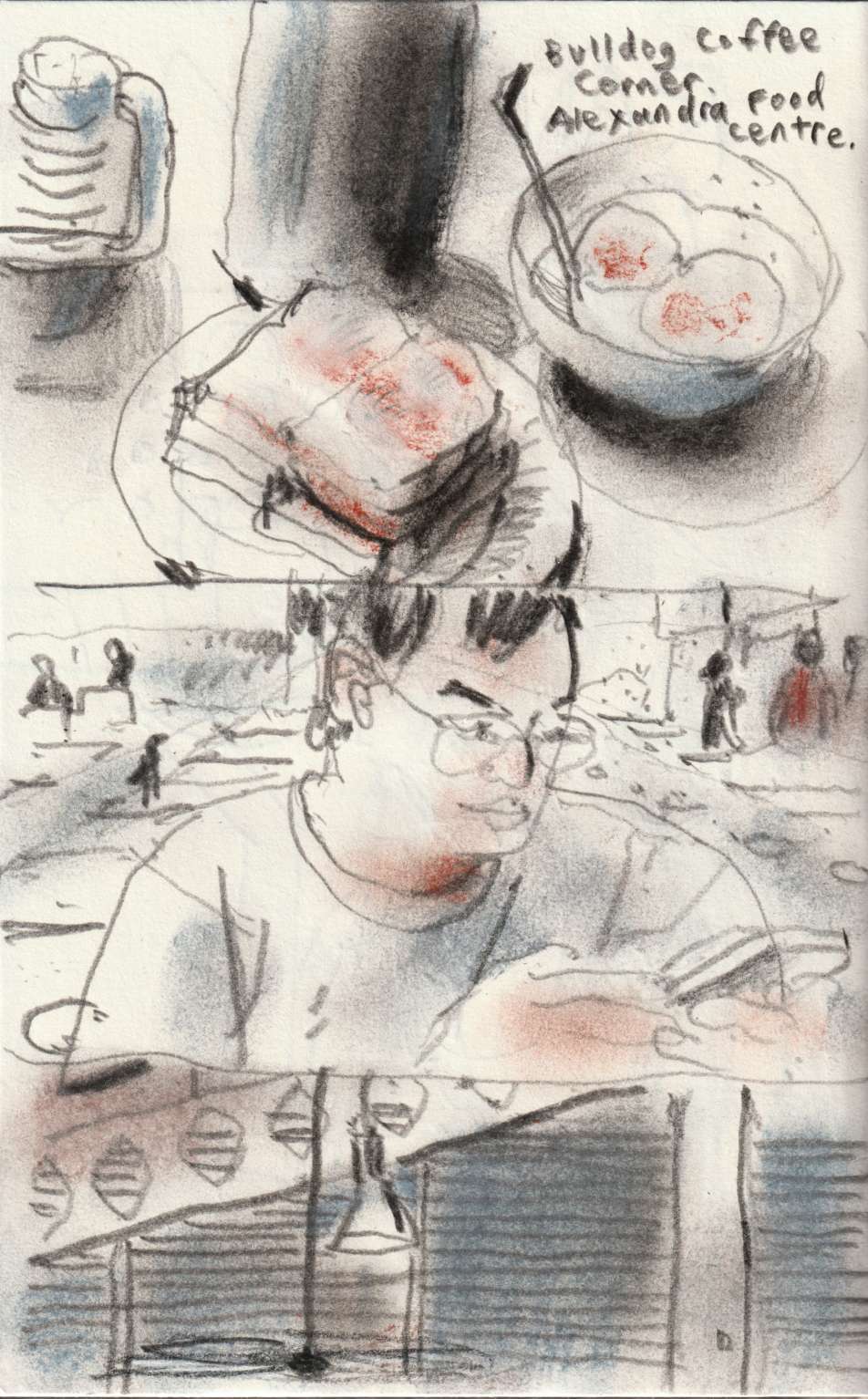Breakfast Sketching in Singapore (toes. Roger and the Bulldog Coffee Corner)